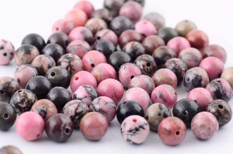 Cmidy Natural Stone Beads 100pcs 8mm Black Stripe Rhodonite Round Real Stone Beading Loose Gemstone Hole 1mm DIY Charm Beads for Bracelet Necklace Earrings Jewelry Making (Black Stripe Rhodochrosite, 8mm) - Image 2